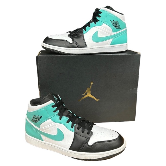 Nike Air Jordan 1 Mid White Tropical Twist Aqua Black #554724-132 Men's Size 13 - Picture 2 of 12